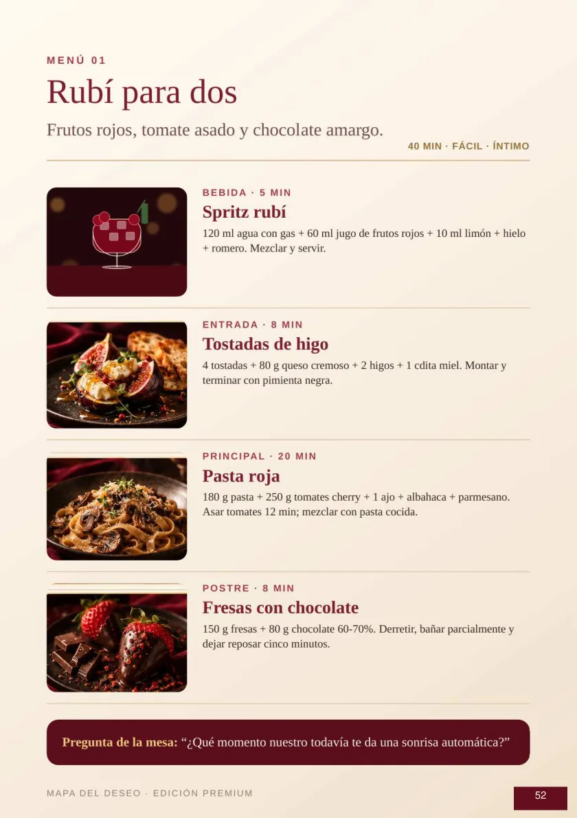 Menú Rubí para dos